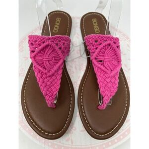 BONGO Sandals Women 9 Pink Macrame Crochet Thong Flat Open Toe Marsh Hippie Boho